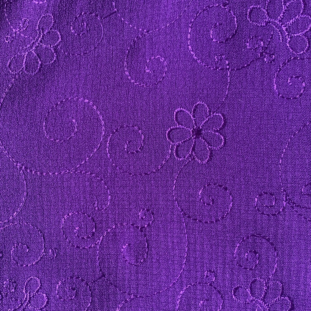 BonWorth Classic Purple Floral Embroidery Button Up 3/4 Sleeve XL Blouse Shirt - Picture 2 of 4